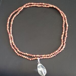 Handmade Bead Necklace with Genuine Citrine 35ct Pendant
